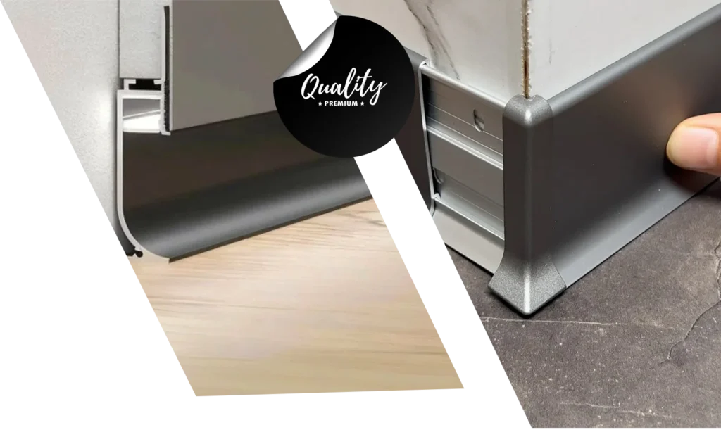 Aluminum skirting installation with corner connector.
