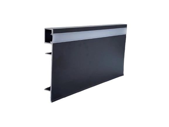 Black aluminum LED skirting board with top light diffuser.