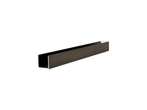 Black aluminum U-channel profile on a dark background.