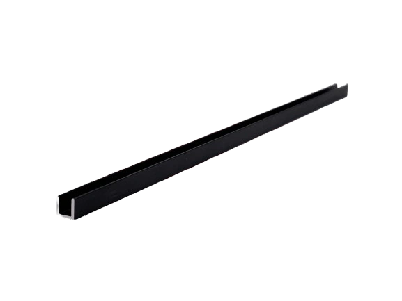 Black aluminum U-channel profile on a white background.