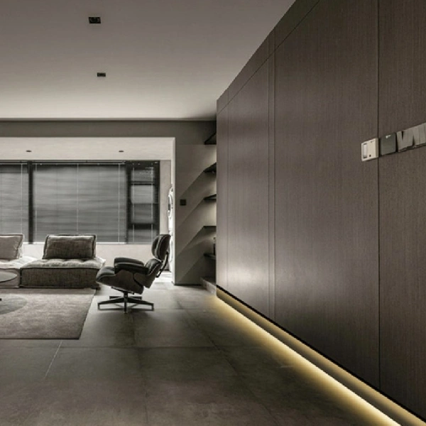 Black aluminum wall skirting for modern home interiors.