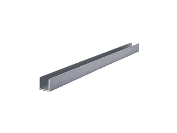 Grey aluminum U-channel profile on a white background.
