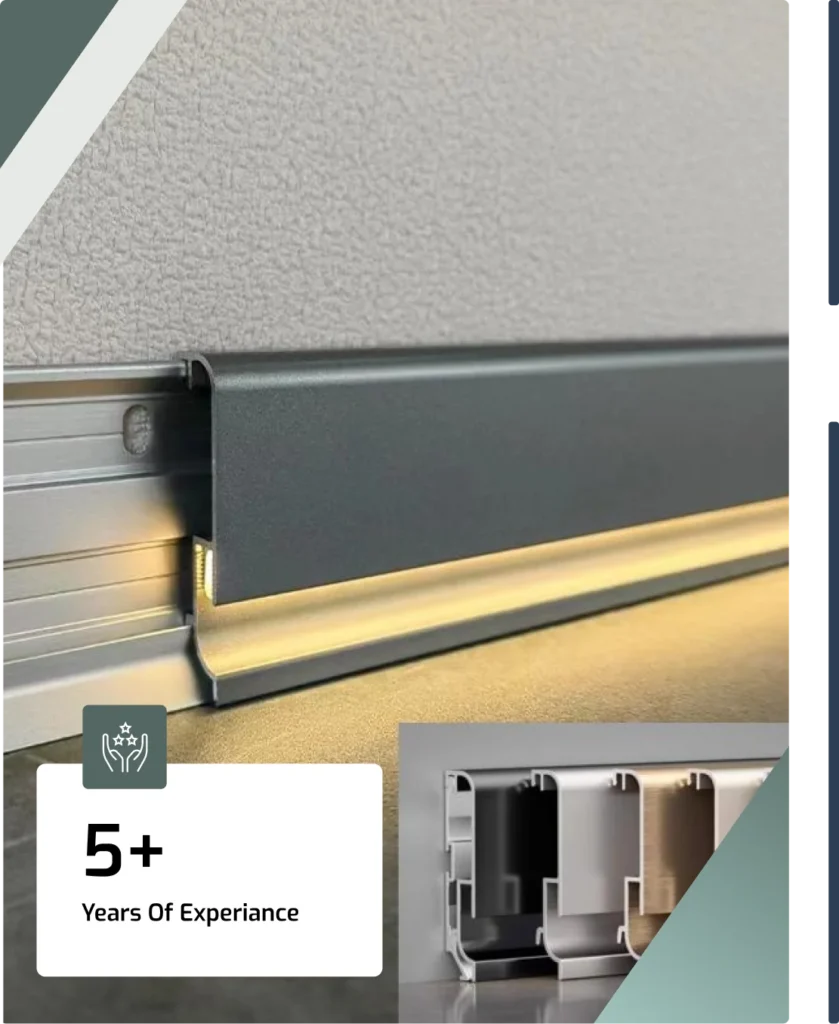 Modern LED skirting board with warm ambient lighting.