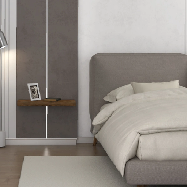 Silver aluminum U-channel profile for wall transitions.
